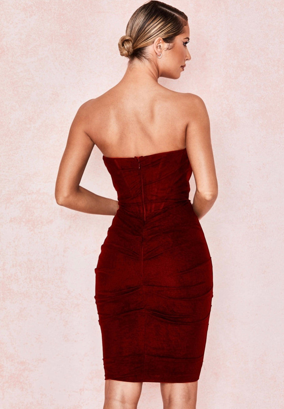 Burgandy Off Shoulder Mesh Bodycon Dress