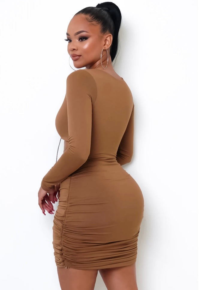 Up all night - brown bodycon dress